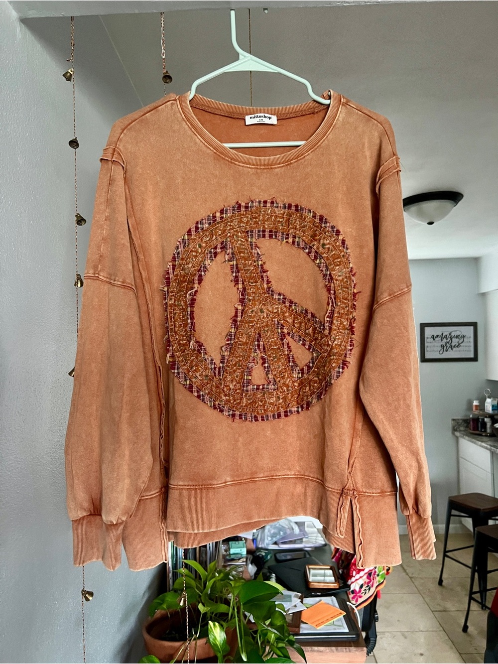 Mittoshop Oversized Patchwork Peace Sign Sweatshirt S/M ✨ - Picture 3 of 13